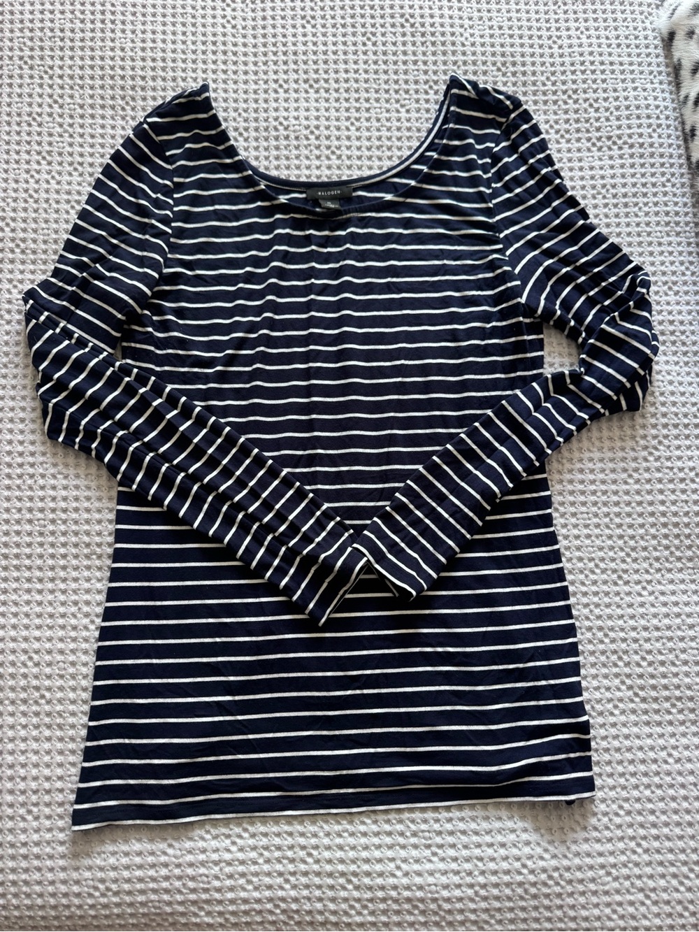 Navy/white double scoop neck long sleeve tee!